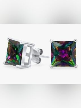 Mystic Topaz Stud Earrings Princess Cut Casual Festival Bling Party Holiday 6mm